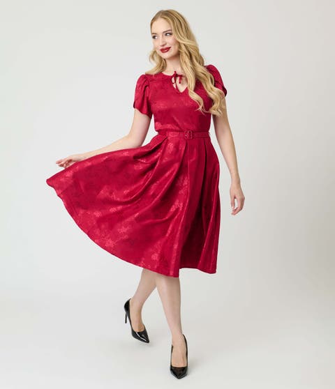 Short Petal Sleeve Tie Neck Dahlia Swing Dress