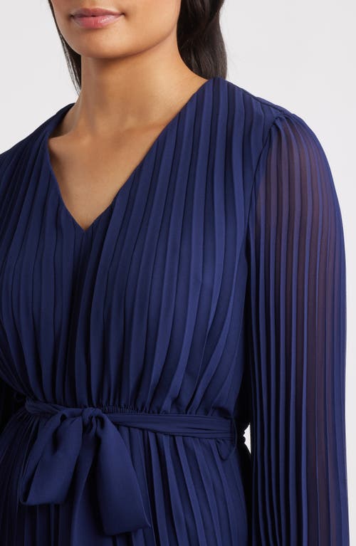 Sam Edelman Pleated Long Sleeve Chiffon Midi Dress In Blue