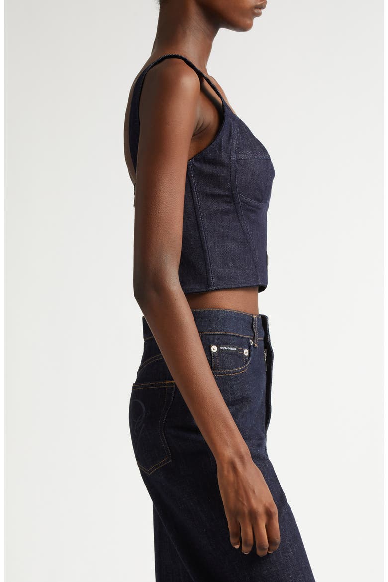 Logo Plaque Denim Corset Top, Alternate, color, S9001 VARIANTE ABBINATA