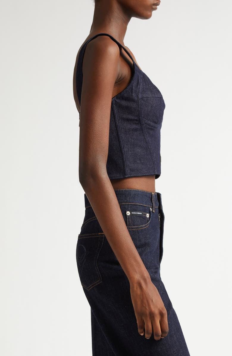 Dolce&Gabbana Logo Plaque Denim Corset Top, Alternate, color, S9001 Variante Abbinata
