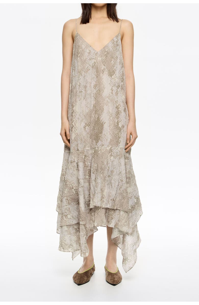 Bimba y Lola Snake Asymmetric Pleated Dress, Main, color, Snake Taupe