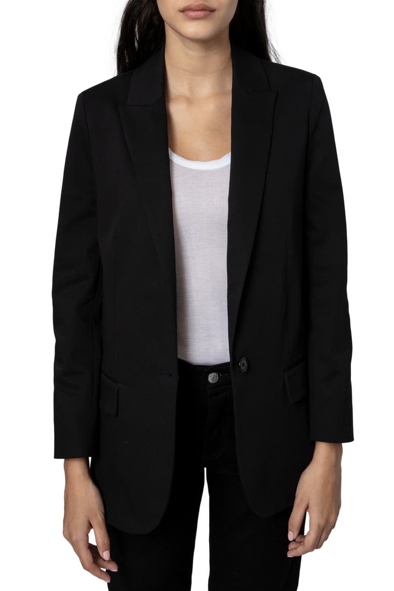 Viva Love Stretch Cotton Blazer, Main, color, NOIR