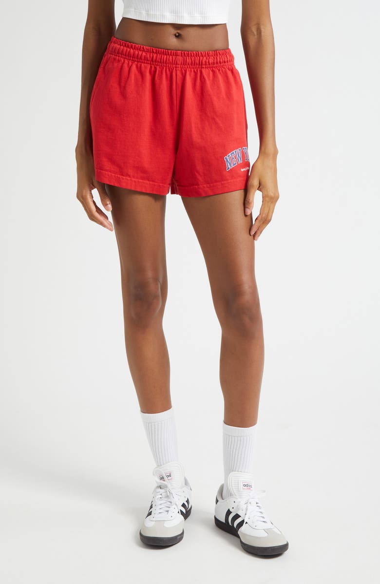 Sporty & Rich New York Ivy Disco Graphic Cotton Sweat Shorts, Main, color, Ruby