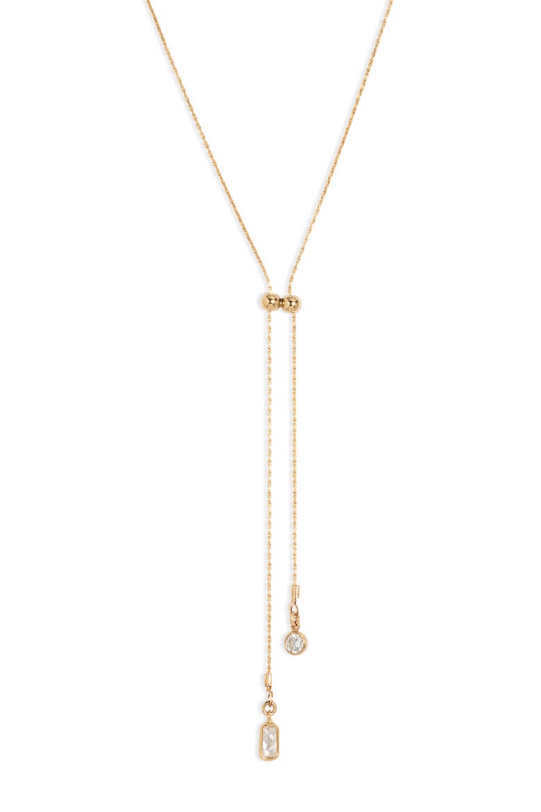 Zoey Cubic Zirconia Lariat Necklace, Main, color, GOLD