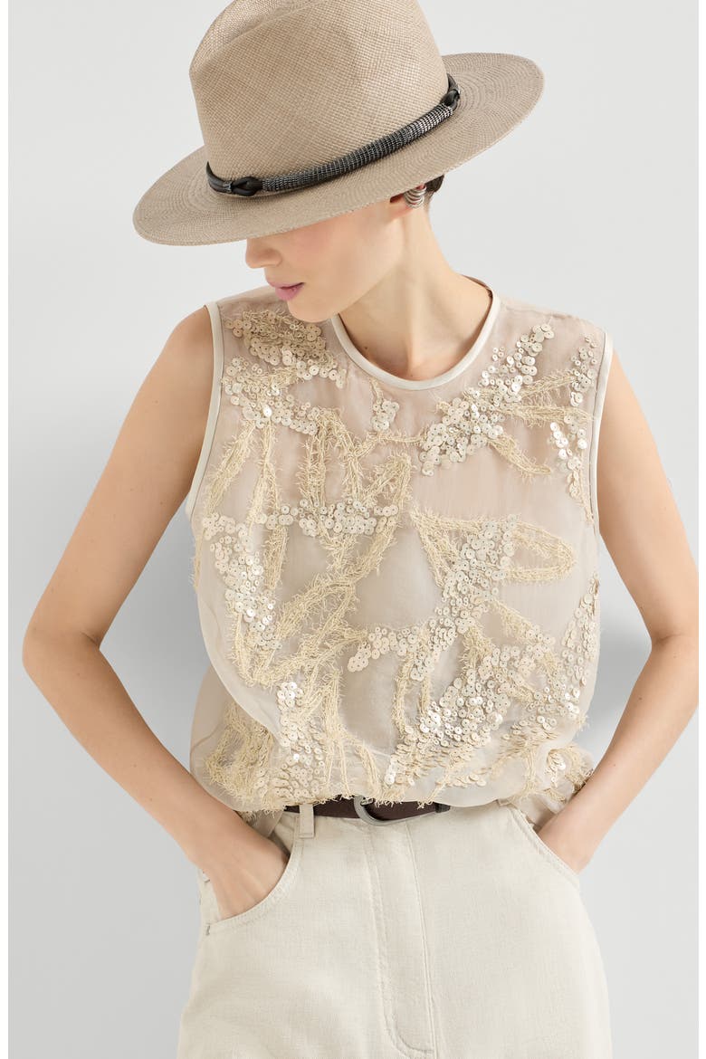 Top with dazzling seabed embroidery, Alternate, color, Beige