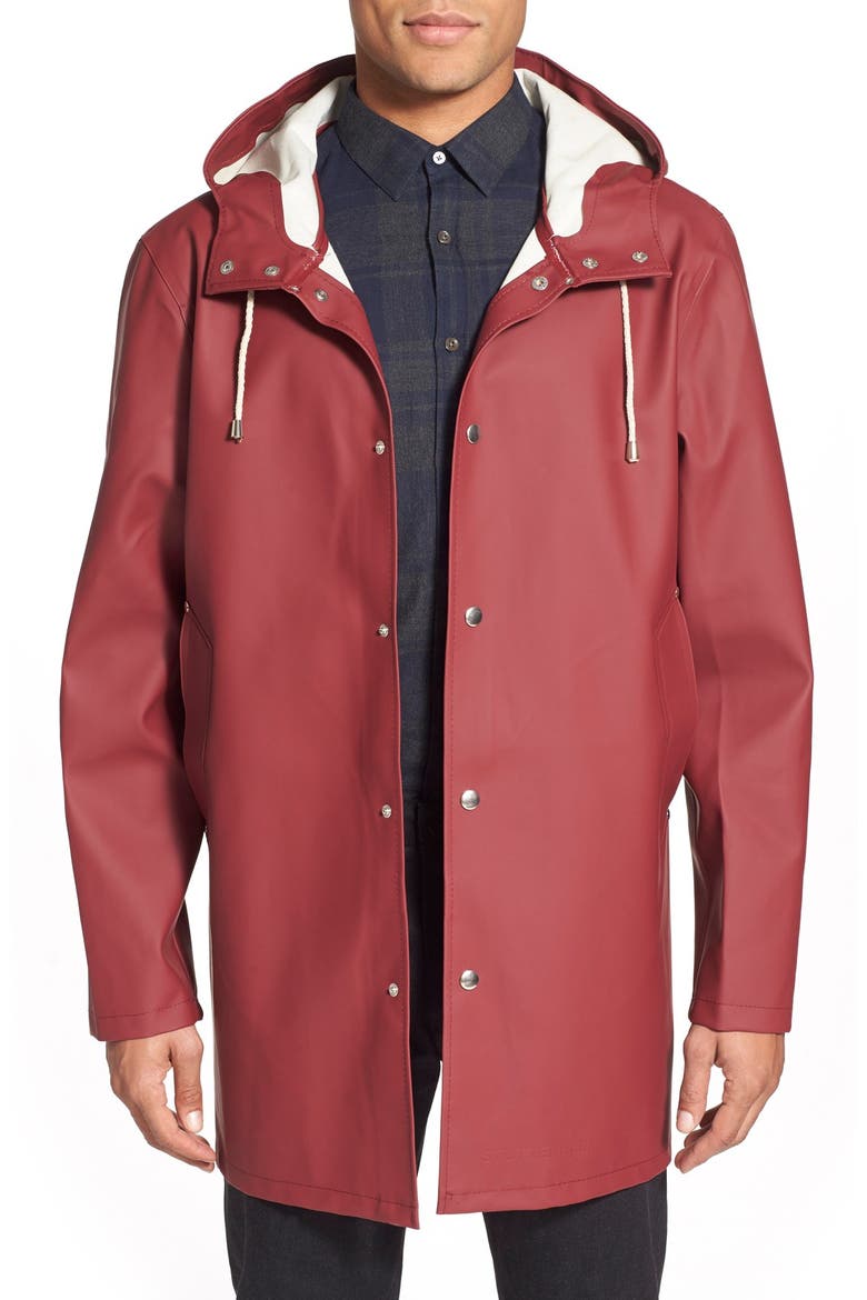Stockholm Long Sleeve Hooded Raincoat, Main, color, BURGUNDY