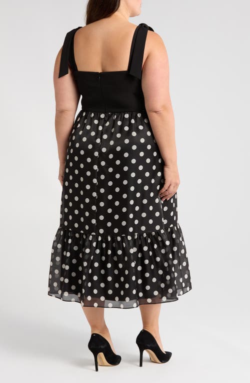 Anne Klein Plus Size Tie-strap Polka-dot Midi Dress In Black