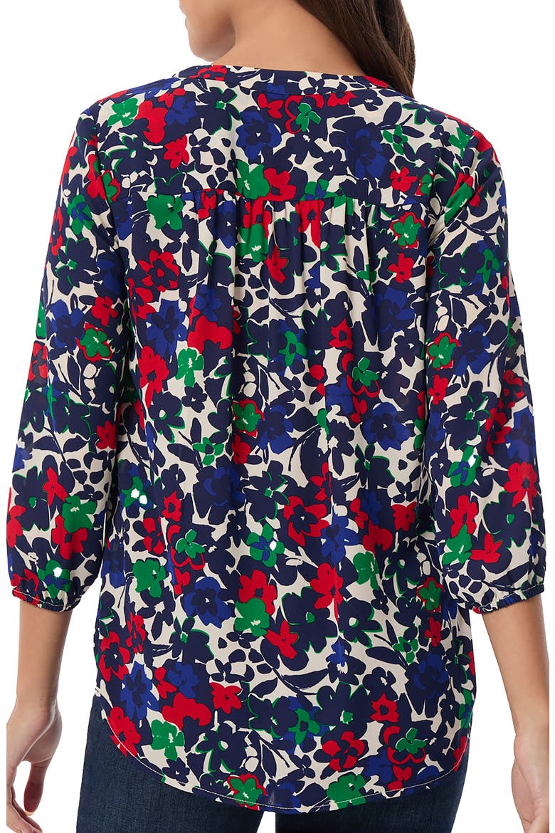 Floral Pleat V-Neck Top, Alternate, color, SAPPHIRE MULTI