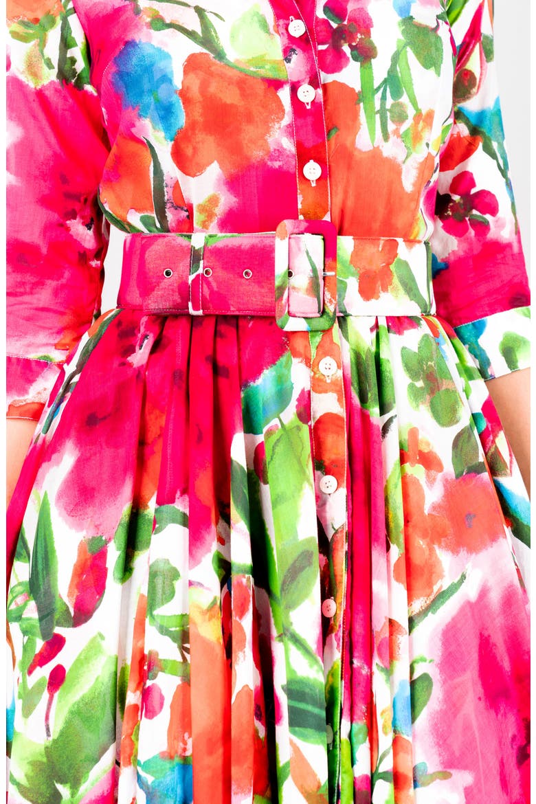 Watercolor Bloom A-Line Midi Shirtdress, Alternate, color, Pink