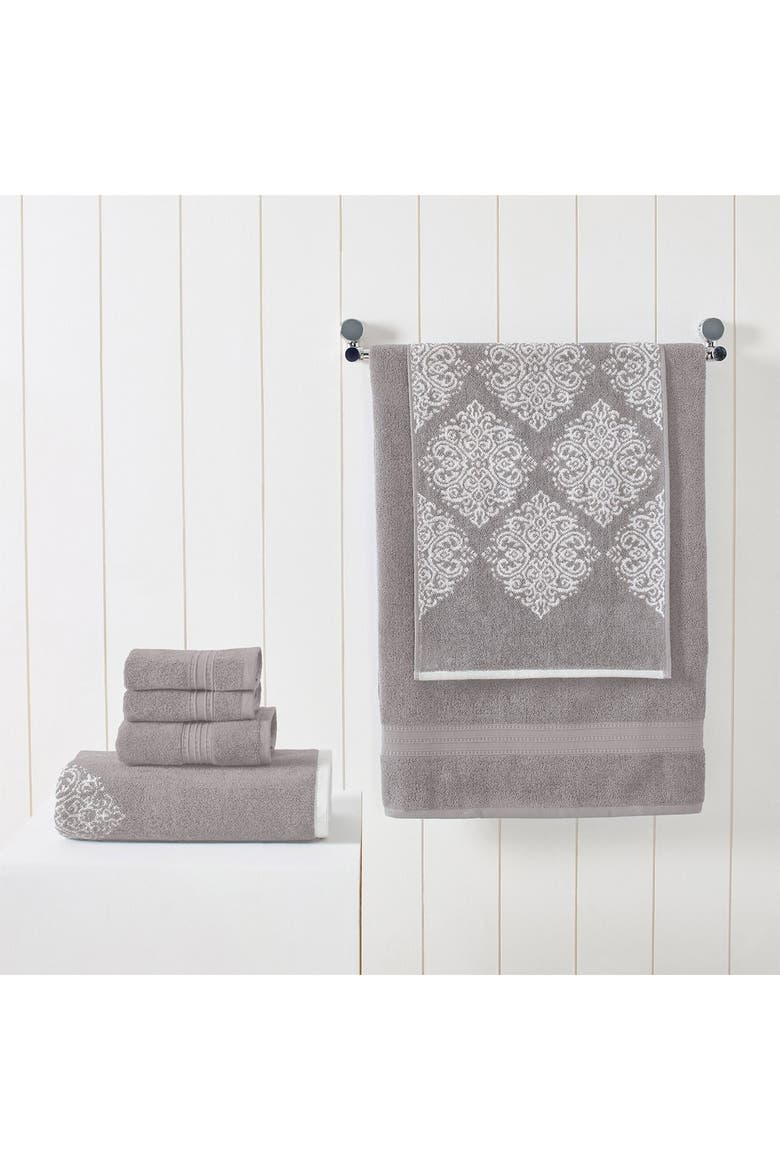 Gray Artesia Damask Reversible Yarn-Dyed Jacquard 6-Piece Towel Set, Alternate, color, GRAY