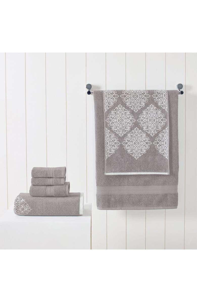 Modern Threads Gray Artesia Damask Reversible Yarn-Dyed Jacquard 6-Piece Towel Set, Alternate, color, Gray