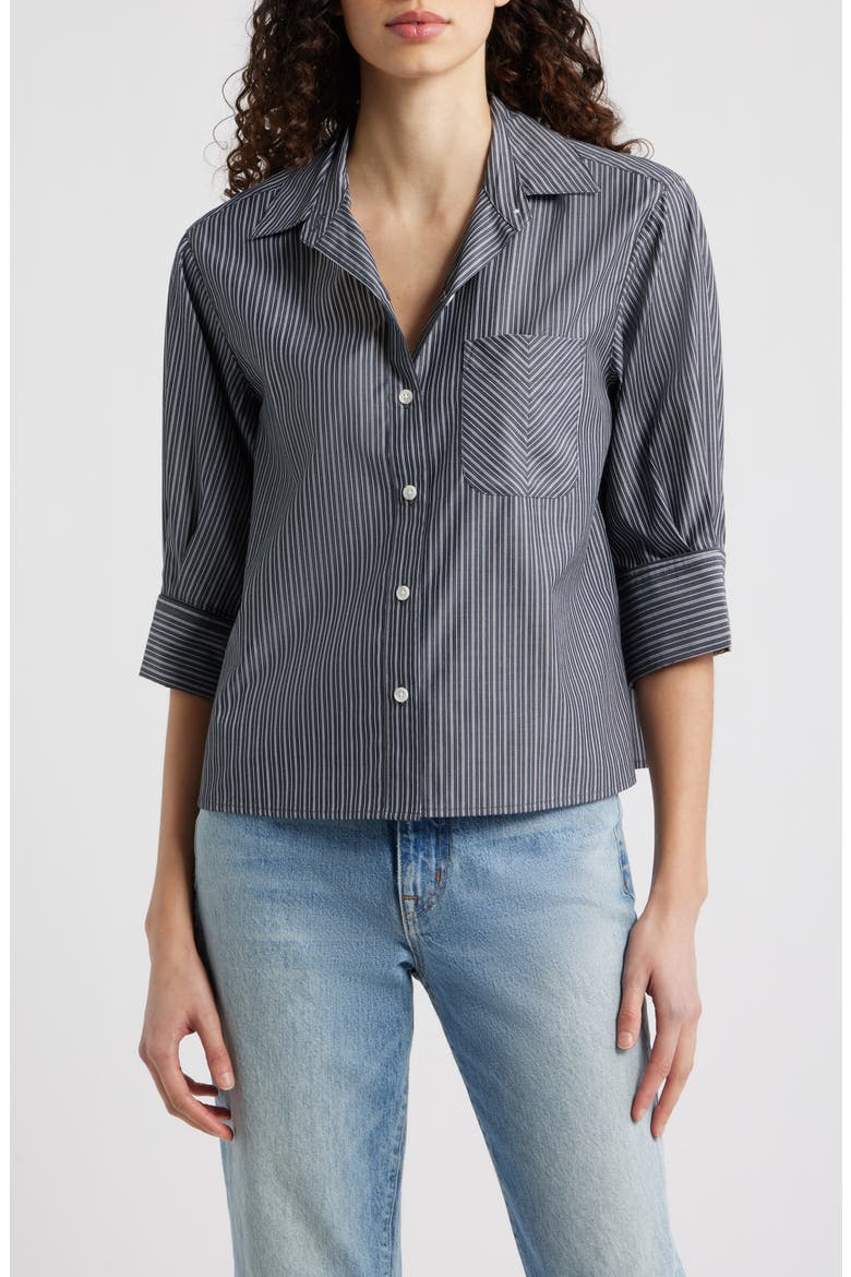 Lucia Stripe Cotton Poplin Button-Up Shirt, Main, color, NAVY/ WHITE