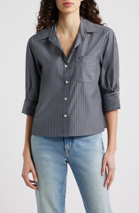 Lucia Stripe Cotton Poplin Button-Up Shirt