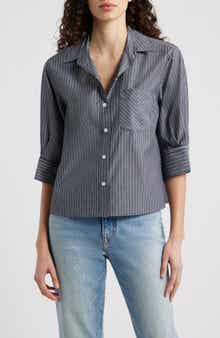 Lucia Stripe Cotton Poplin Button-Up Shirt