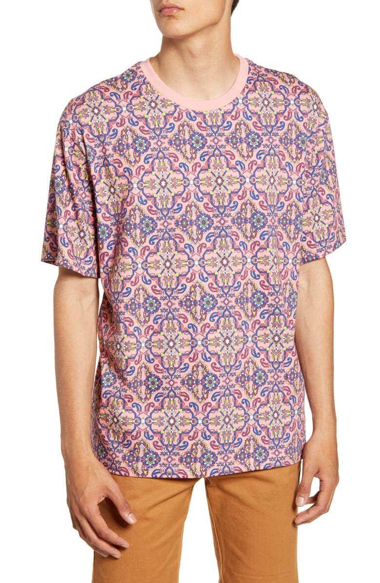 Topman Paisley Geometric Print Crewneck T-Shirt, Main, color, 