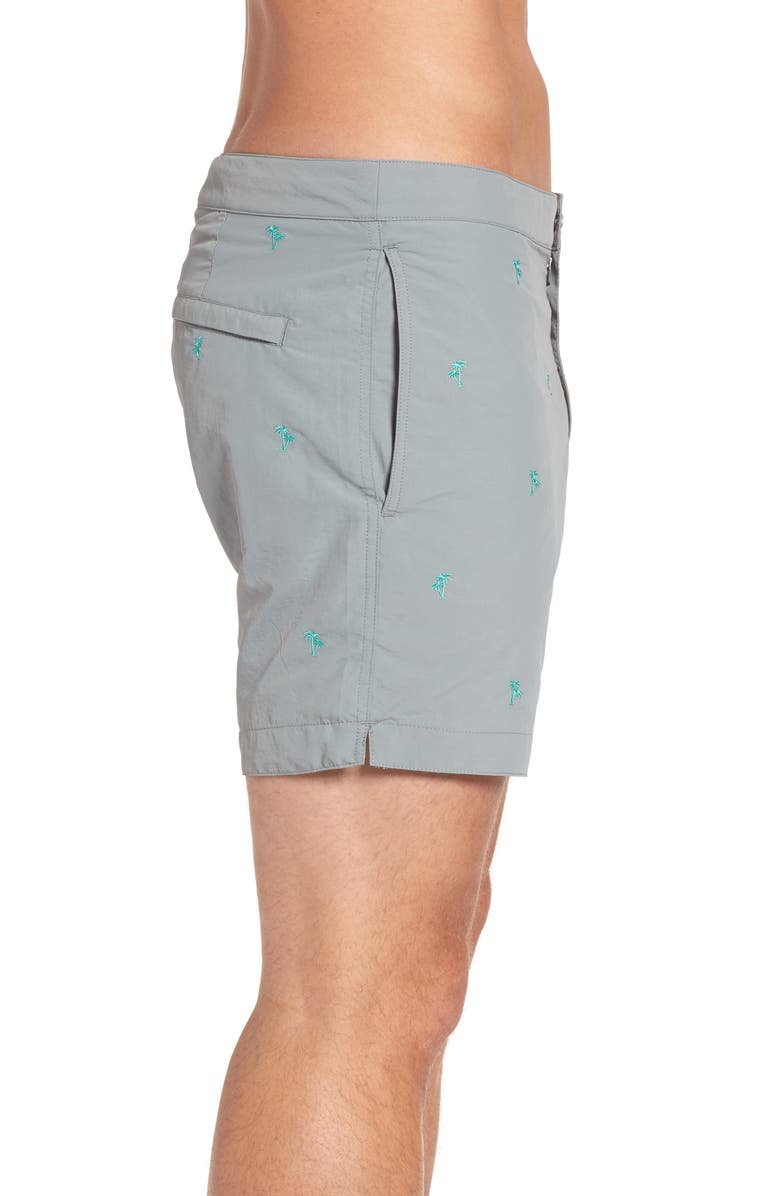 boto Aruba Tailored Fit Embroidered Palm Swim Trunks, Alternate, color, 