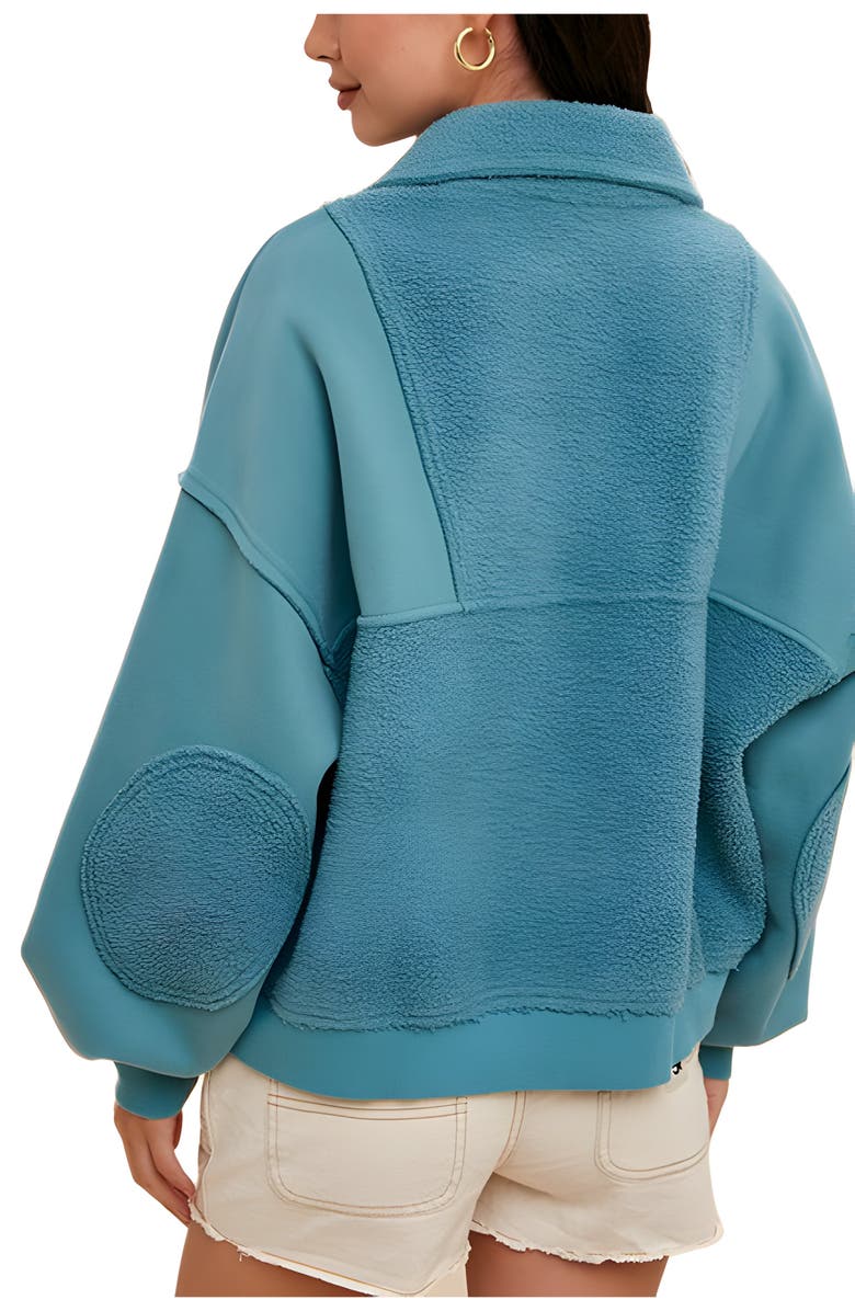 Knit and Lounge Quarter-Zip Fleece Panel Pullover with Oversized Utility Pockets, Alternate, color, Teal