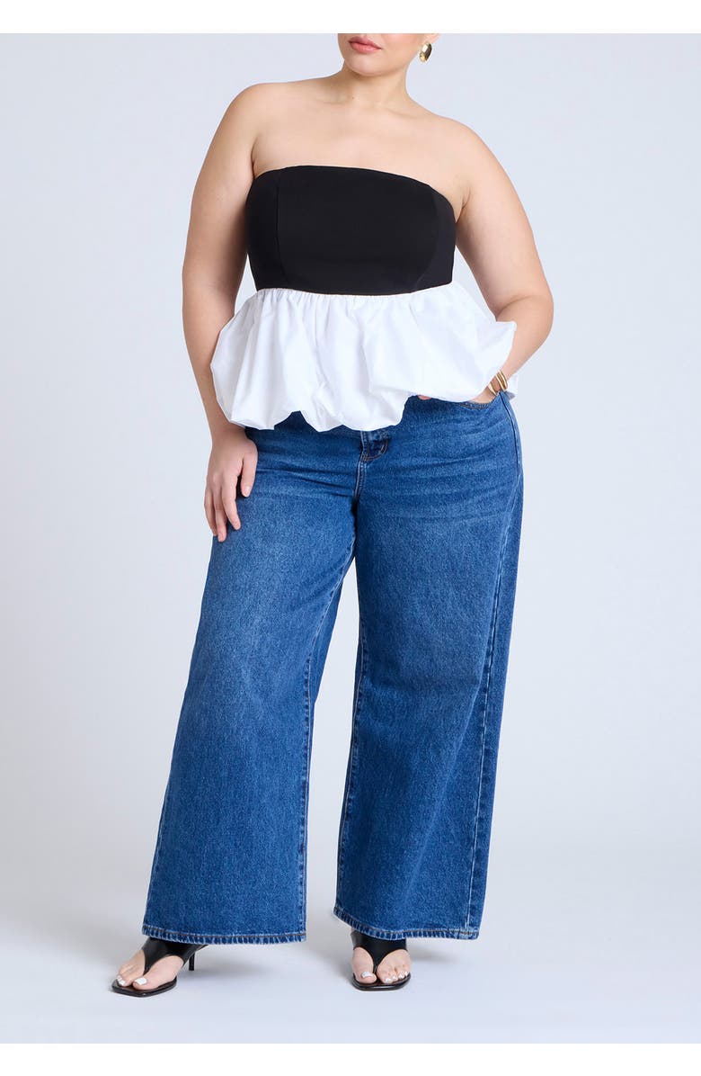 ELOQUII Peplum Tube Top, Alternate, color, Black White