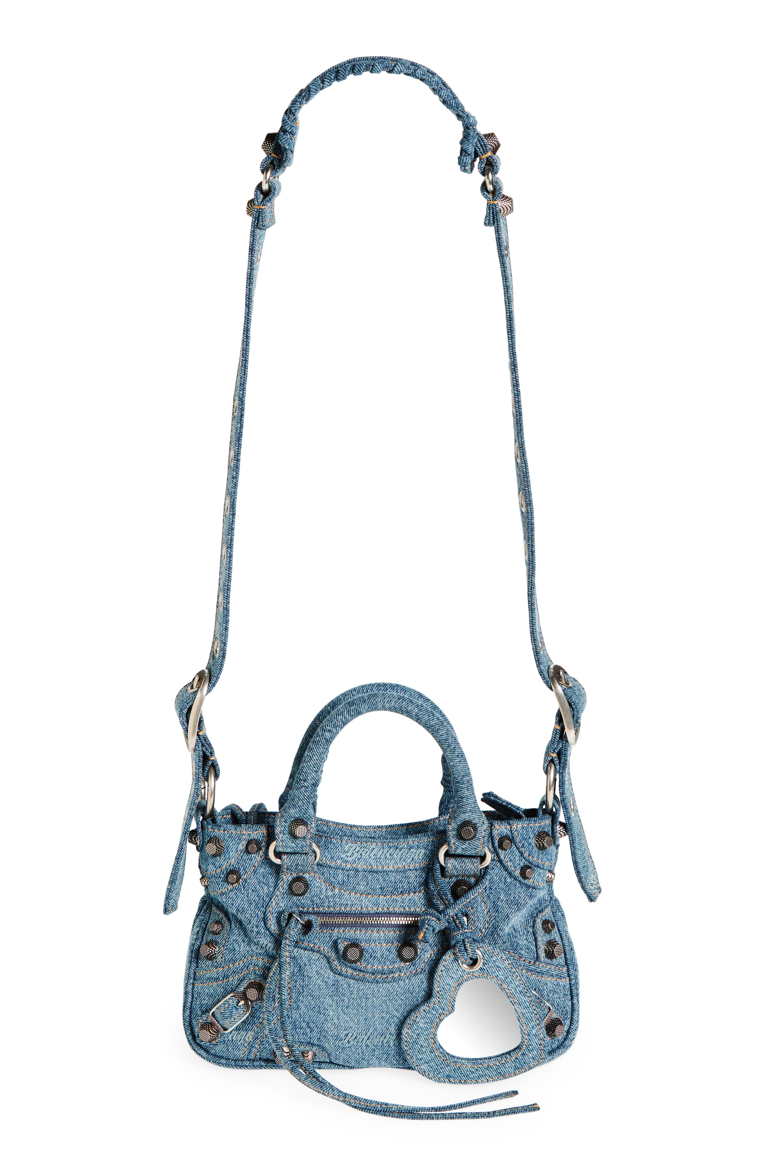 Balenciaga Small Neo Cagole Logo Denim Tote, Main, color, 4317 Pale Blue