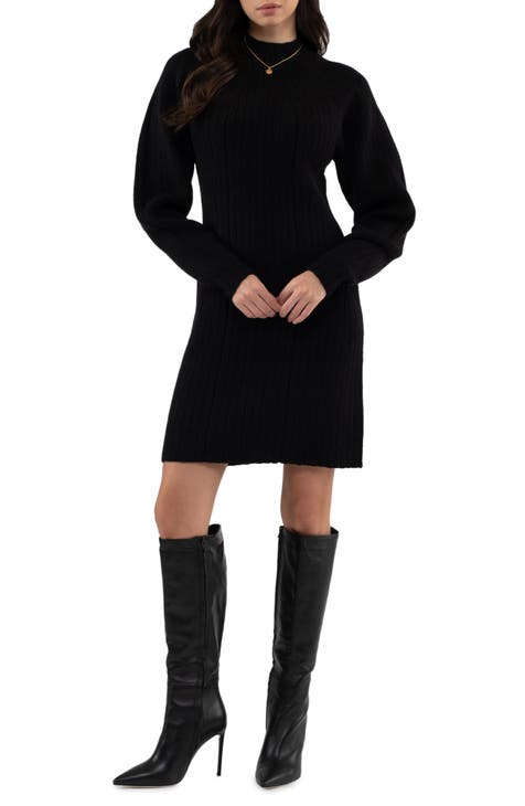 Ribbed Long Sleeve Sweater Minidress