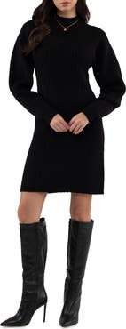 AUGUST SKY Ribbed Long Sleeve Sweater Minidress