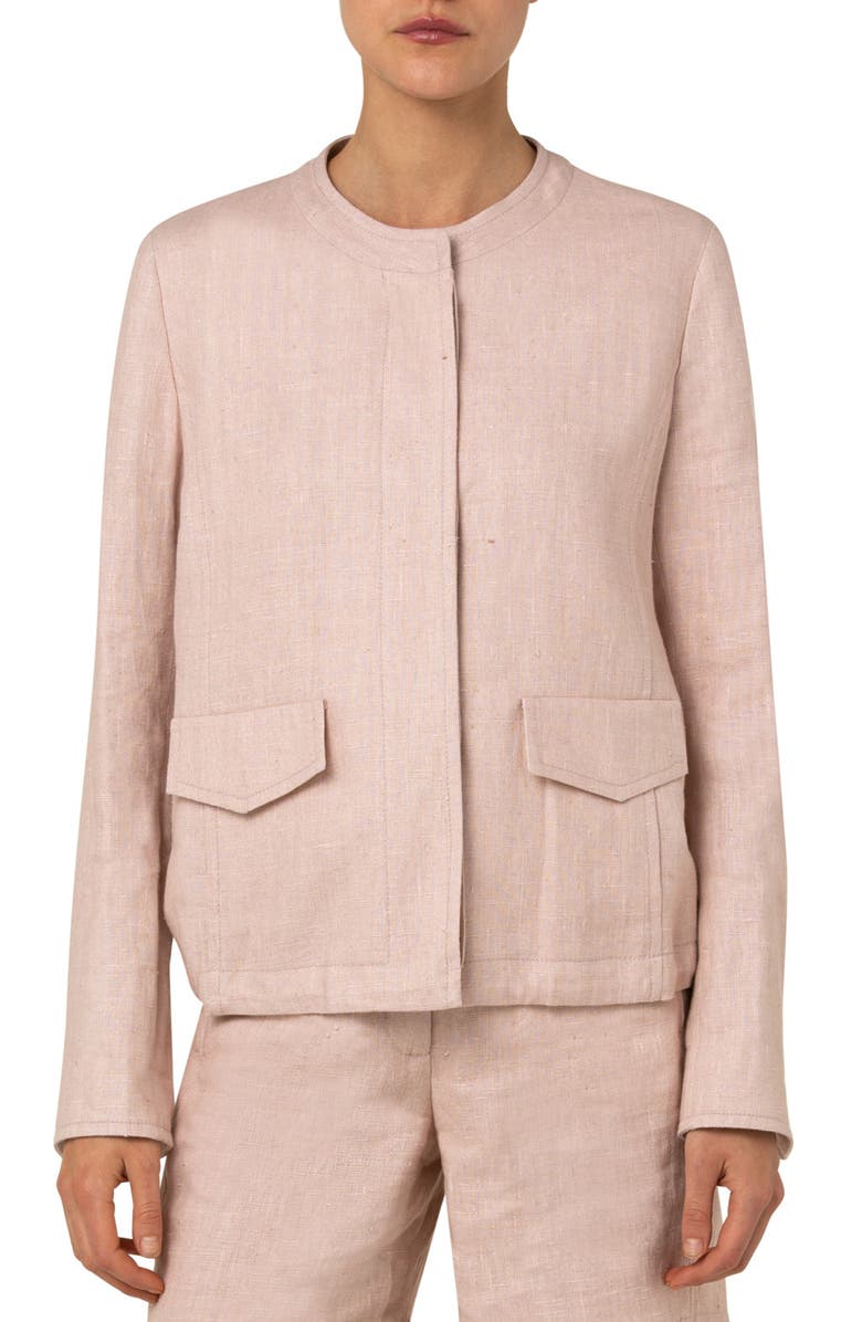 Akris punto Collarless Linen Jacket, Main, color,