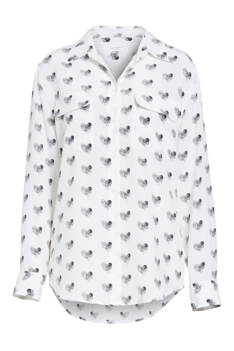 Signature Heart Print Silk Shirt, Alternate, color, BRIGHT WHITE