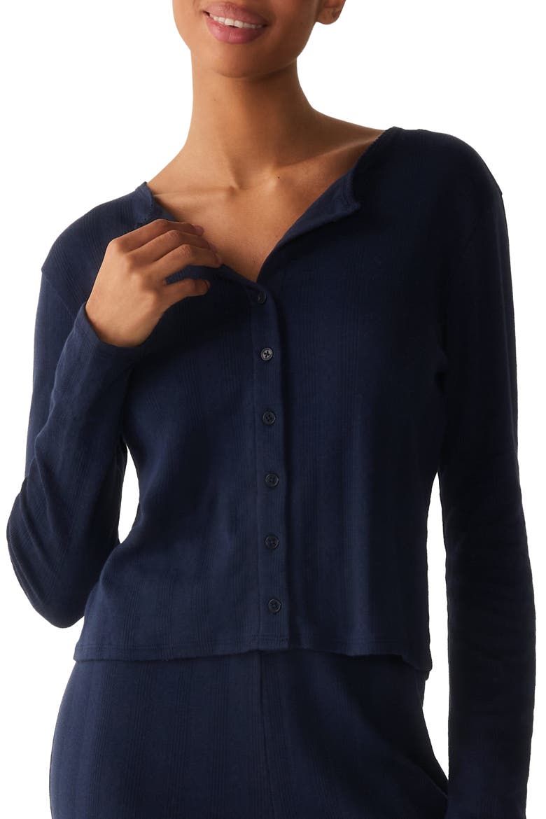 Pointelle Cotton Cardigan, Main, color, NAVY