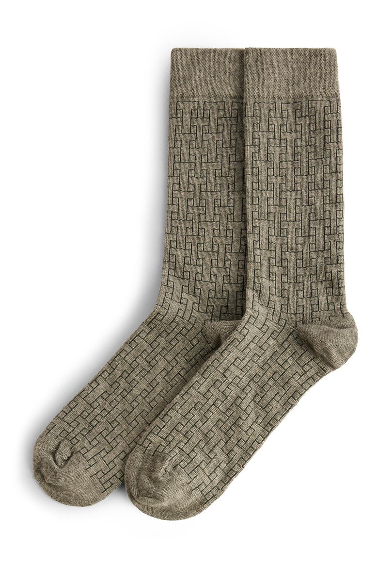 Sokksix Geo Pattern Organic Cotton Blend Dress Socks, Main, color, GREY