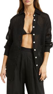 Vitamin A® Playa Oversize Linen Cover-Up Shirt
