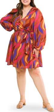 FLYING TOMATO Long Sleeve Print Minidress