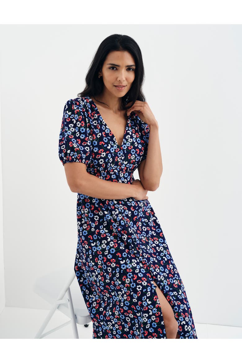Petite Robyn Button Through Midi Dress, Alternate, color, Navy Daisy