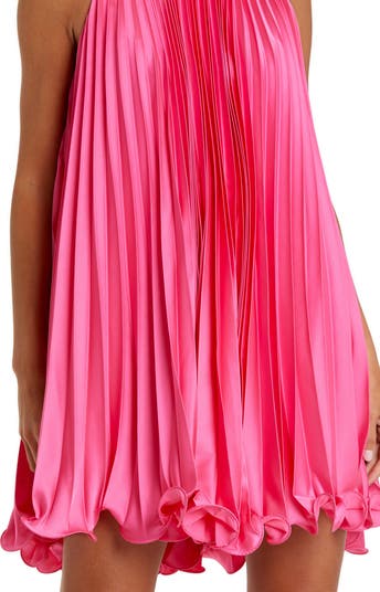 Pleated Halter Neck Flowy Mini Trapeze Dress