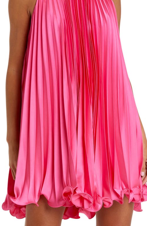 Mac Duggal Pleated Halter Neck Flowy Mini Trapeze Dress In Candy Pink