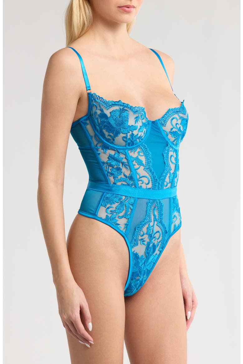 Embroidered Underwire Bodysuit, Alternate, color, BLUE