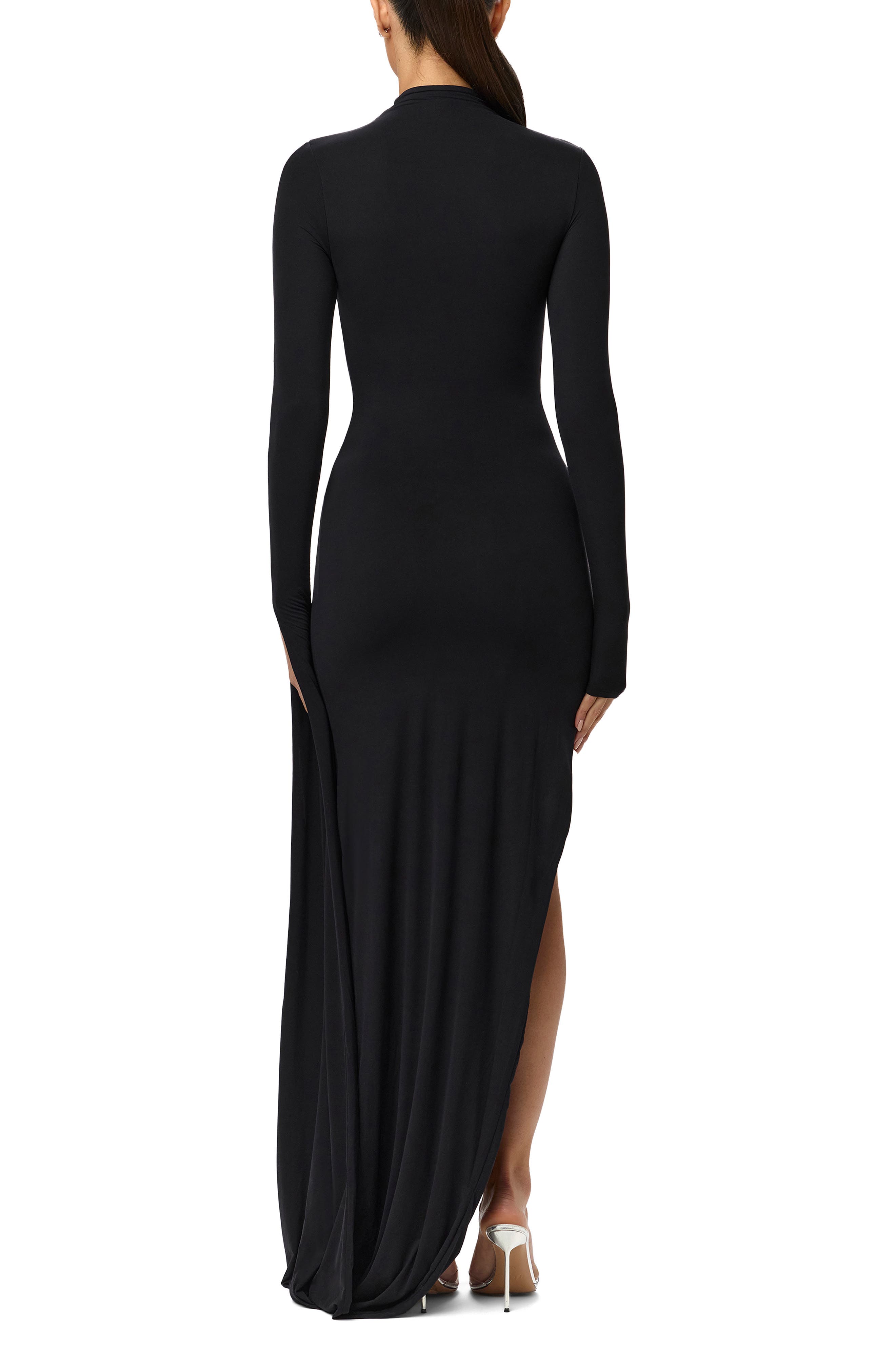 long sleeve straight maxi dress Antonia Straight Long Sleeved Taffeta Silk Maxi Dress