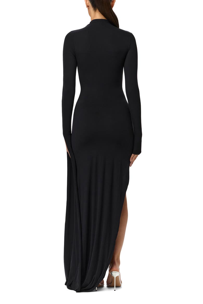 Drape Long Sleeve Maxi Dress, Alternate, color, BLACK