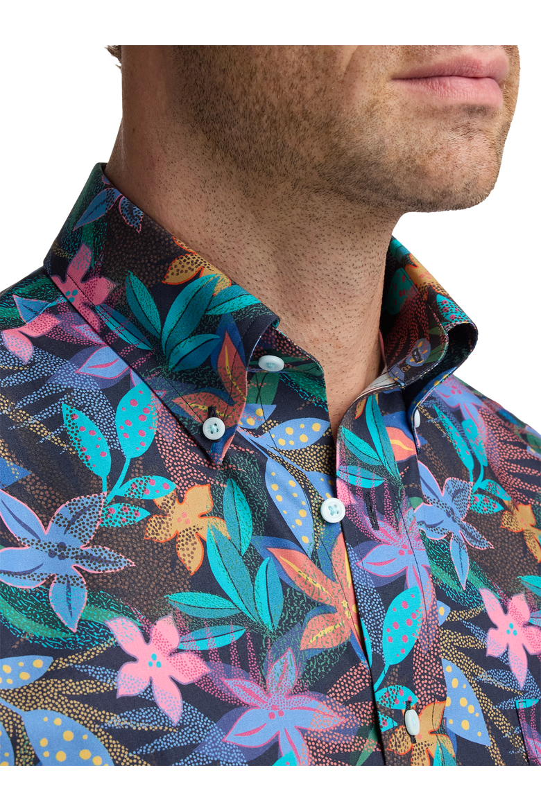 Cotton Buttondown Collar Poplin Slim Hemmed Sleeve Short Sleeve Shirt, Alternate, color, Blue Multi