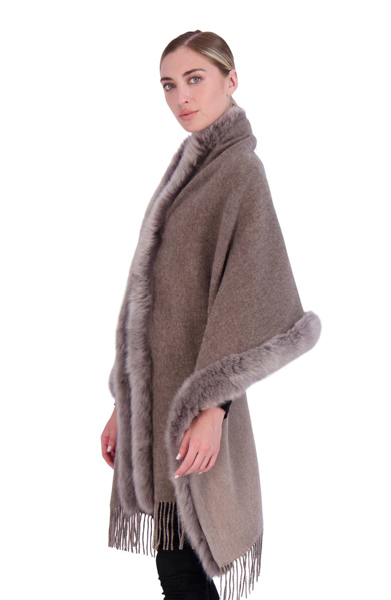 GORSKI Select Double Face Wool/Cashmere Stole With Lamb Trim, Alternate, color, Mocha/Taupe