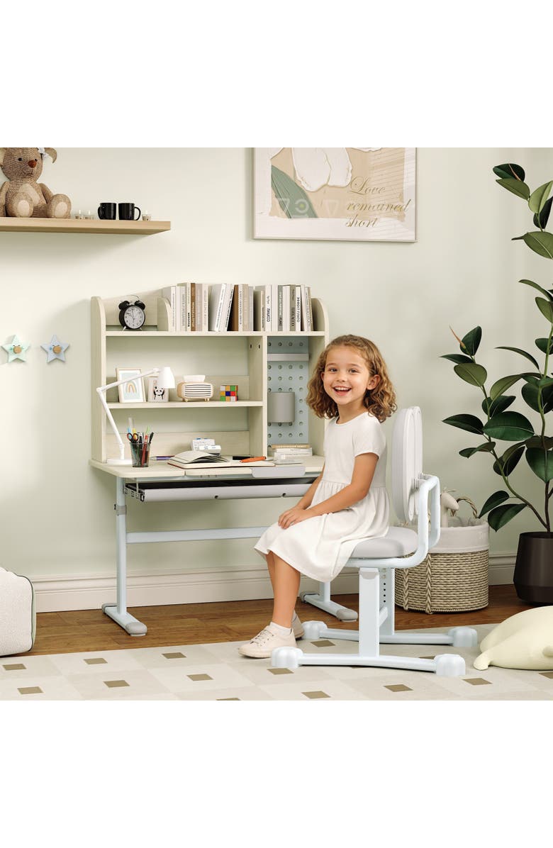 Qaba Adjustable Kids Desk and Chair Set with Tiltable Desktop, Alternate, color, Gray