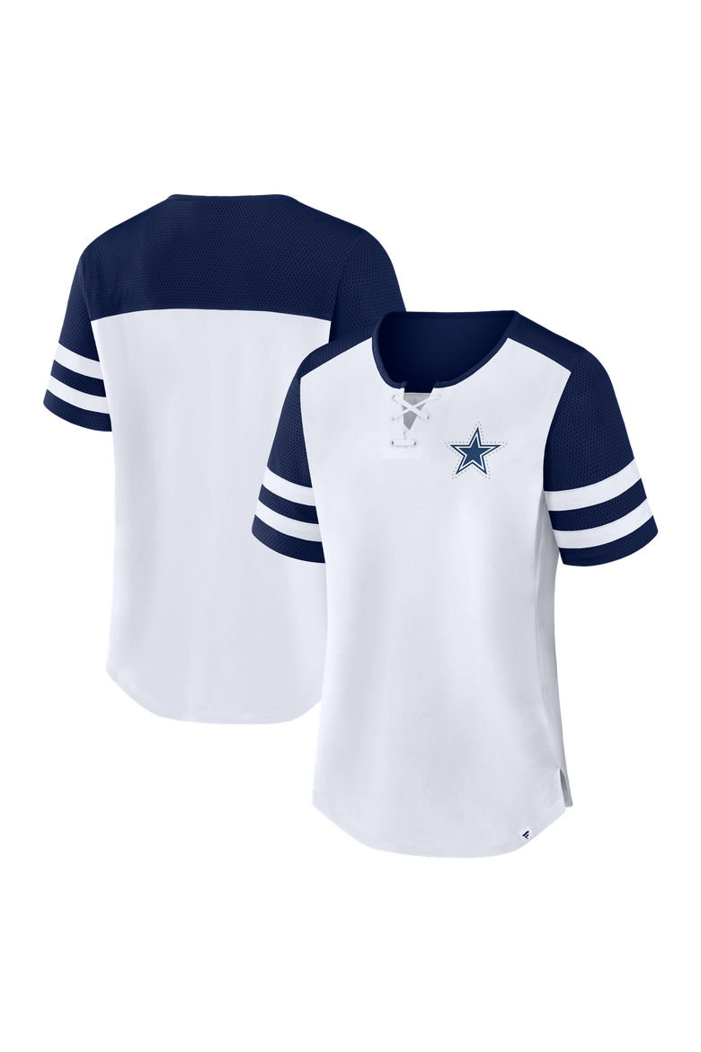 Women's Fanatics White/Navy Dallas Cowboys Touchdown Pass Athena Lace-Up T-Shirt, Main, color, White