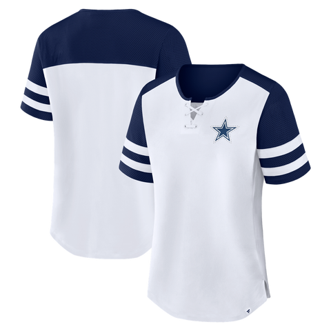 Women's Fanatics White/Navy Dallas Cowboys Touchdown Pass Athena Lace-Up T-Shirt