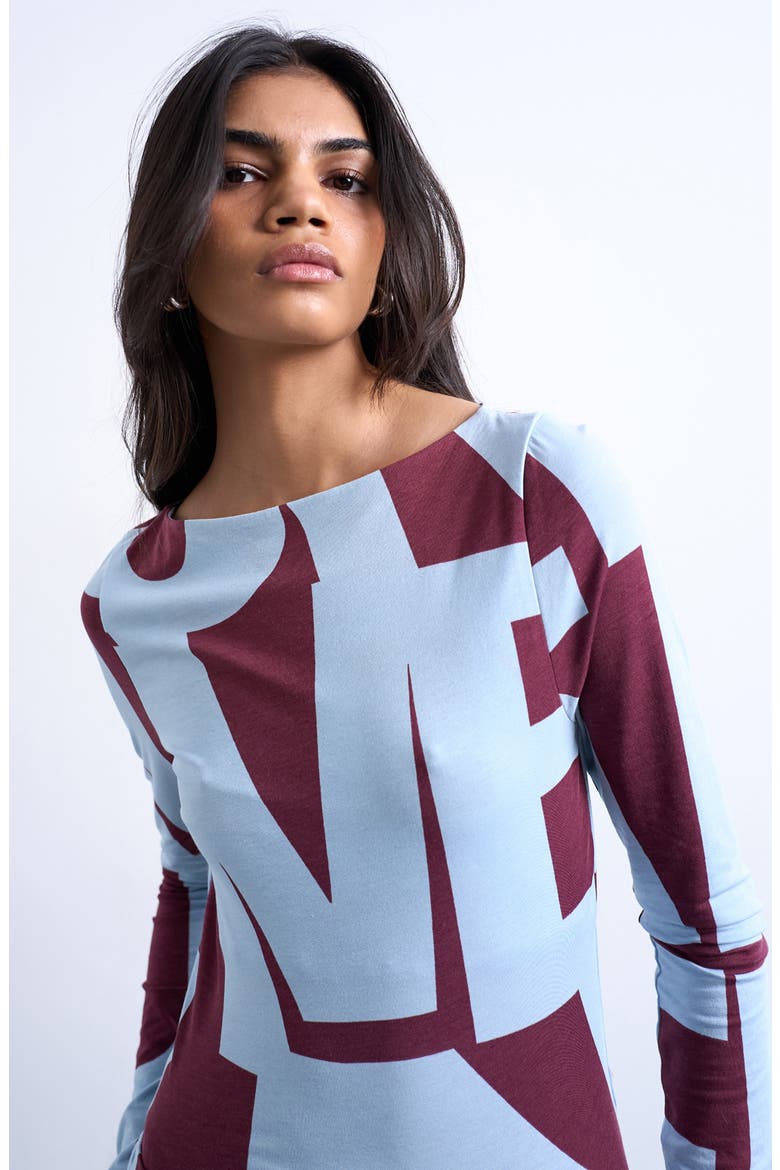Abstract Print Long Sleeve Stretch Cotton Blend Top, Alternate, color, LIGHT BLUE