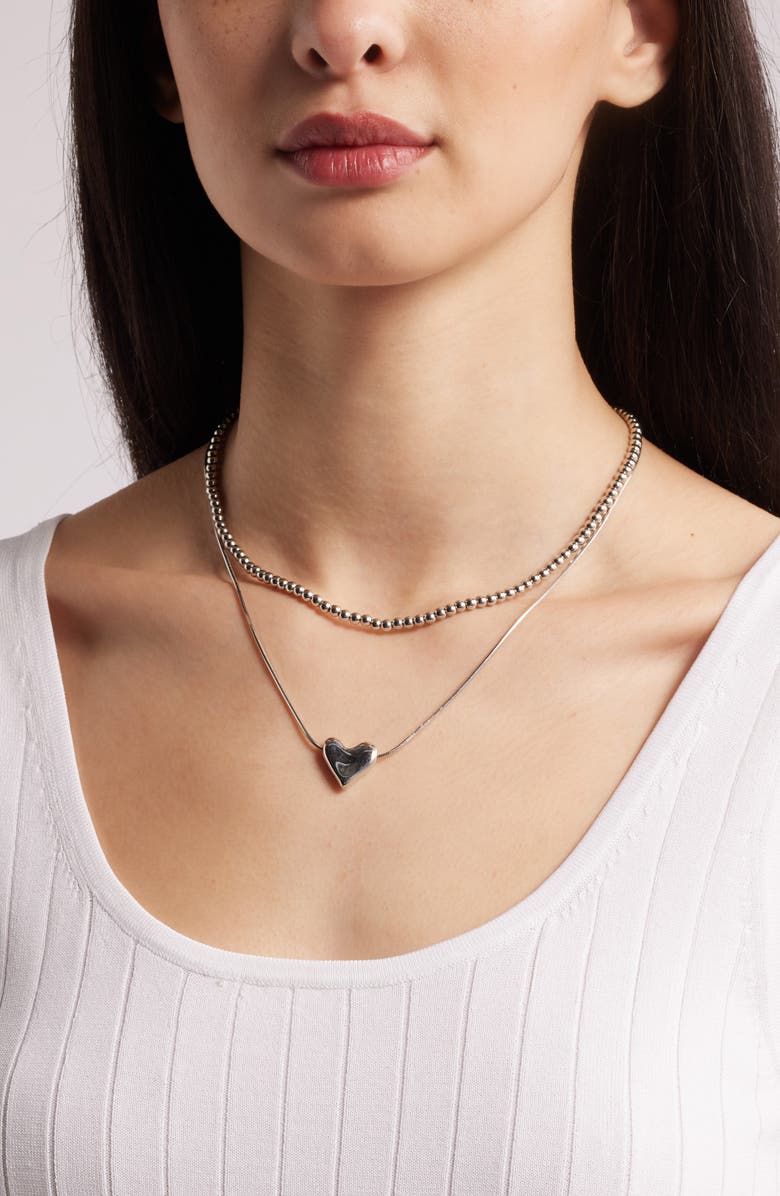 Nordstrom Set of 2 Bead Chain
Puffy Heart Pendant Necklaces, Alternate, color,