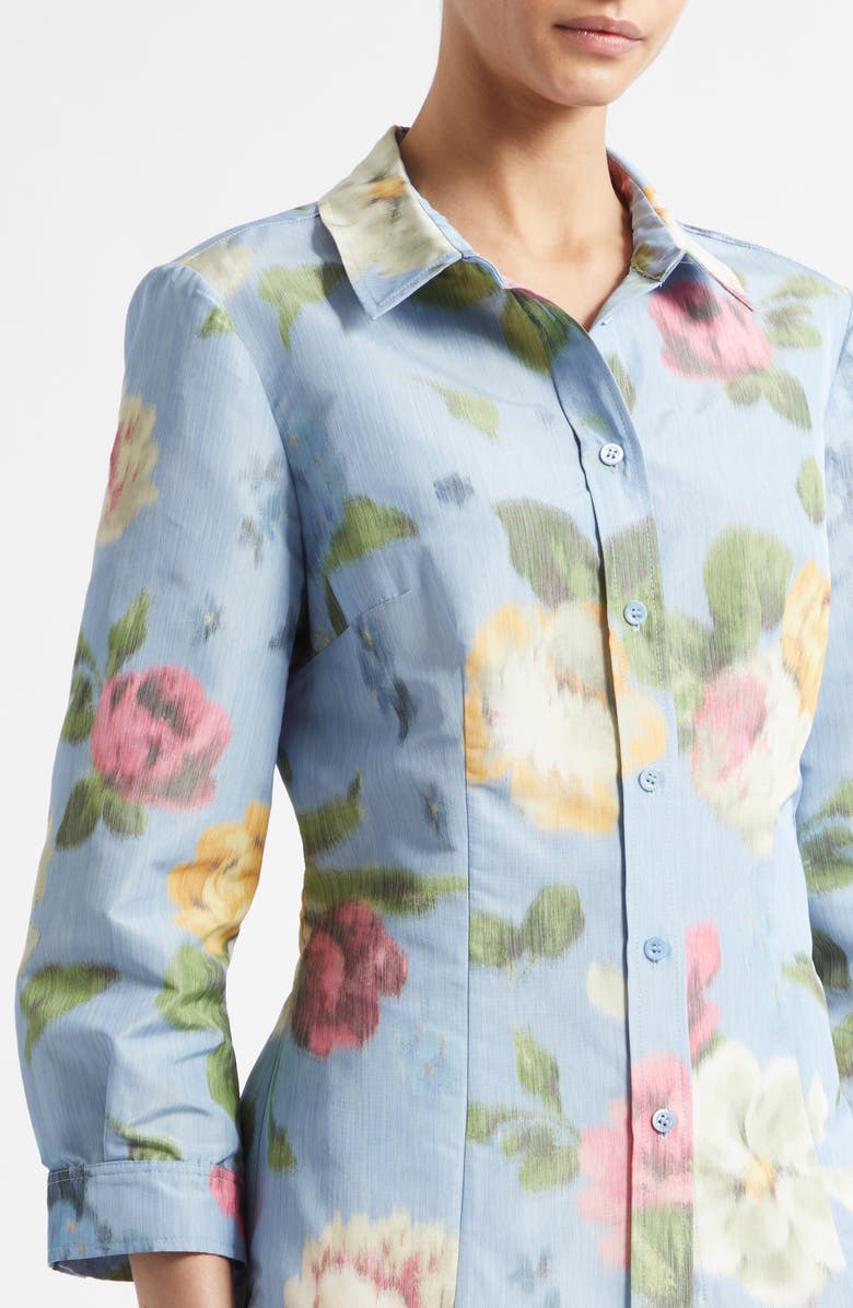 Carolina Herrera Ana Chiné Floral Print Button-Up Shirt, Alternate, color, Cloudy Blue Multi
