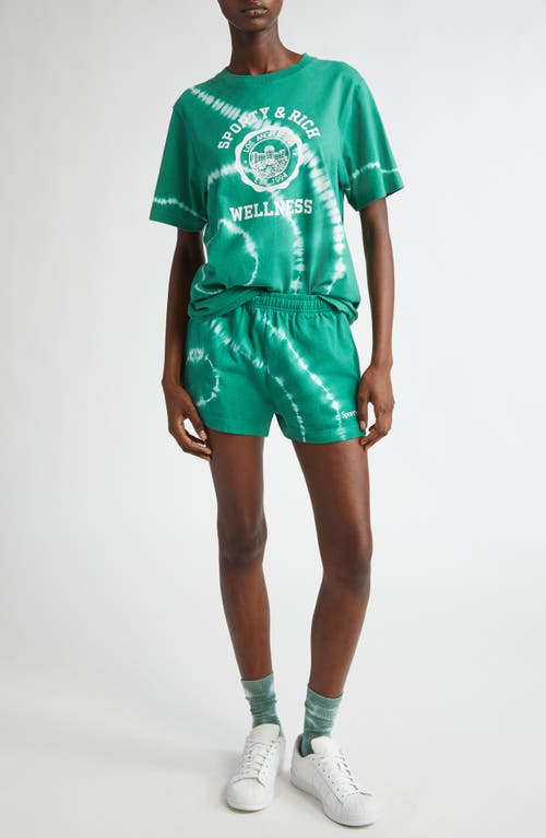 Sporty And Rich Sporty & Rich Serif Tie Dye Logo Cotton Disco Shorts In Gemstone Tie Dye