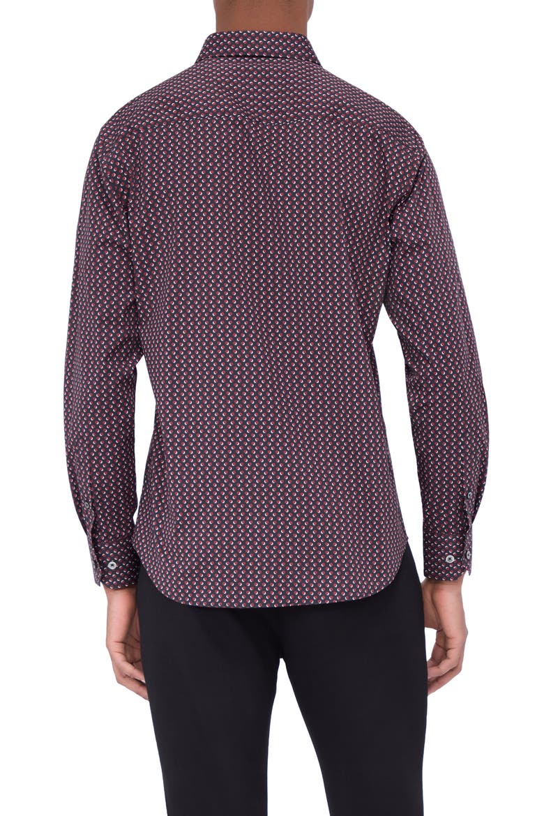 Julian Shaped Fit Geometric Cotton Button-Up Shirt, Alternate, color, CABERNET