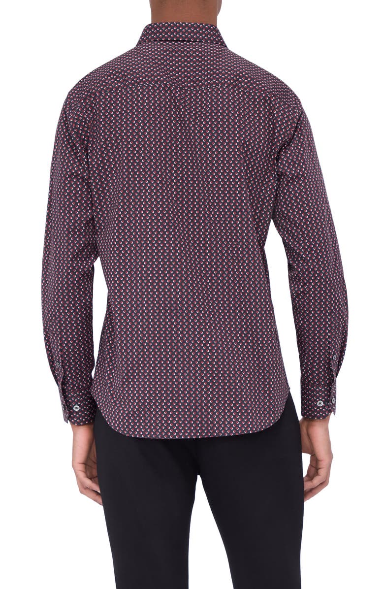 Bugatchi Julian Shaped Fit Geometric Cotton Button-Up Shirt, Alternate, color, Cabernet
