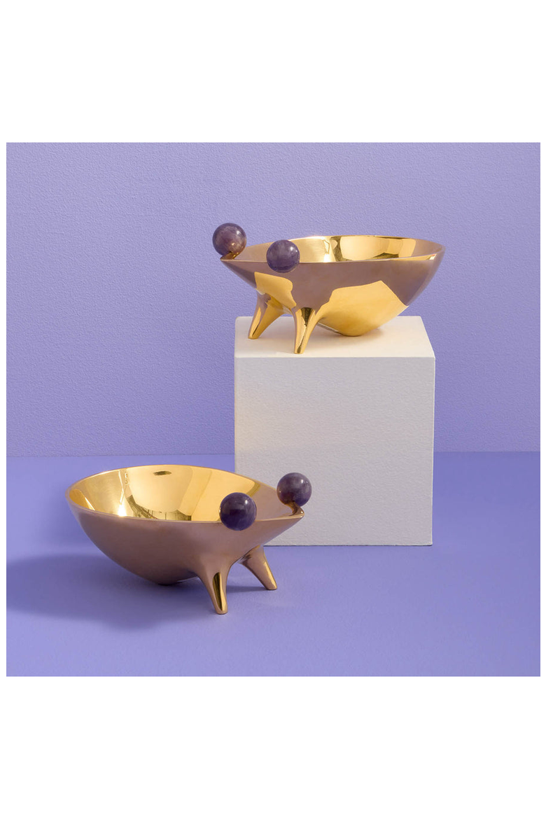 Brass Frog Decorative Bowl, Alternate, color, Gold with Amethyst