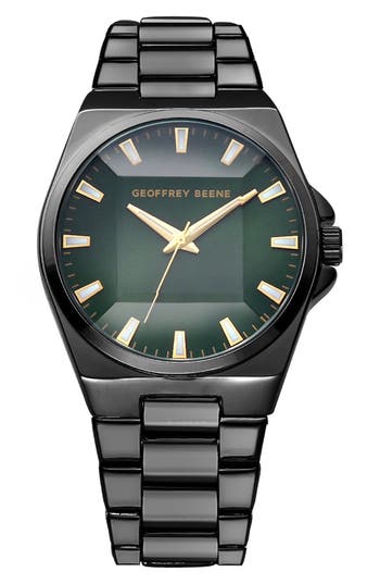 Geoffrey Beene Faceted Glass Bracelet Watch, 41mm In Gray